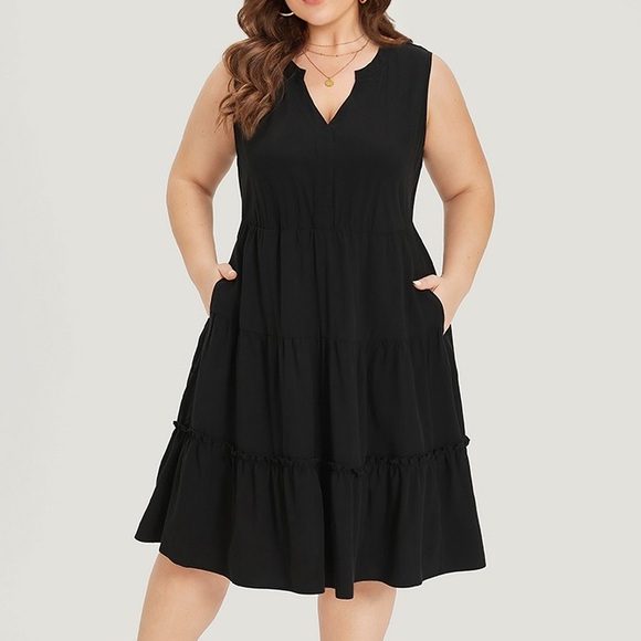 BloomChic Dresses & Skirts - BloomChic Black notched Neck Tiered Sleeveless Dress Plus Size 1X